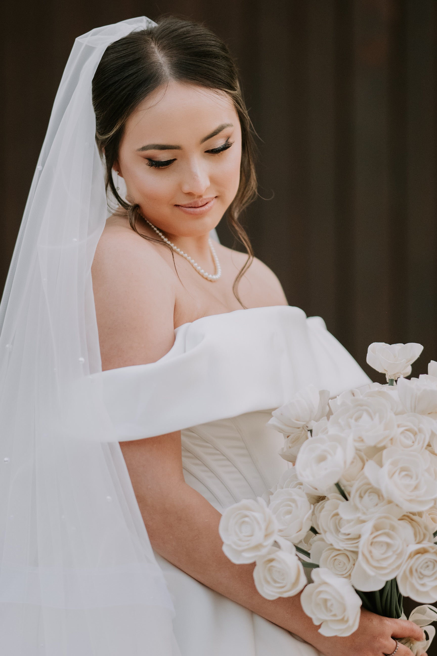 Scattered Pearl Tulle Cathedral Veil