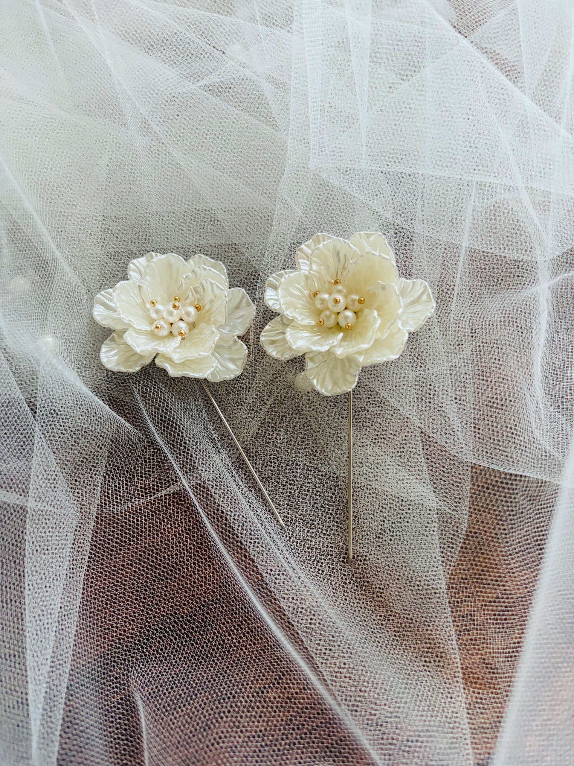 Pearl Bustle Pins for Wedding Veil, Beaded Set of 2 – One Blushing Bride  Custom Wedding Veils