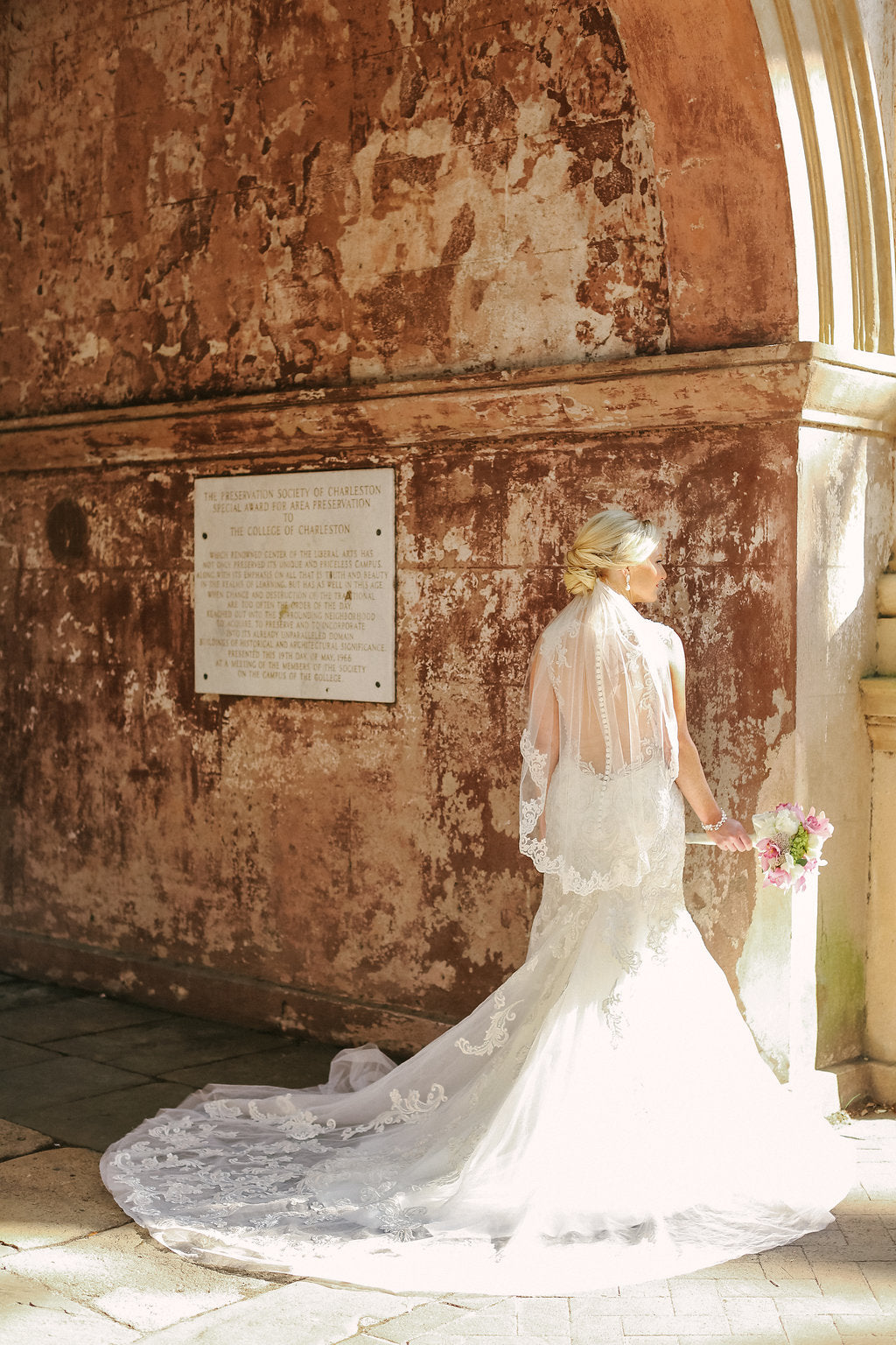 Wedding dress with outlet long train and veil