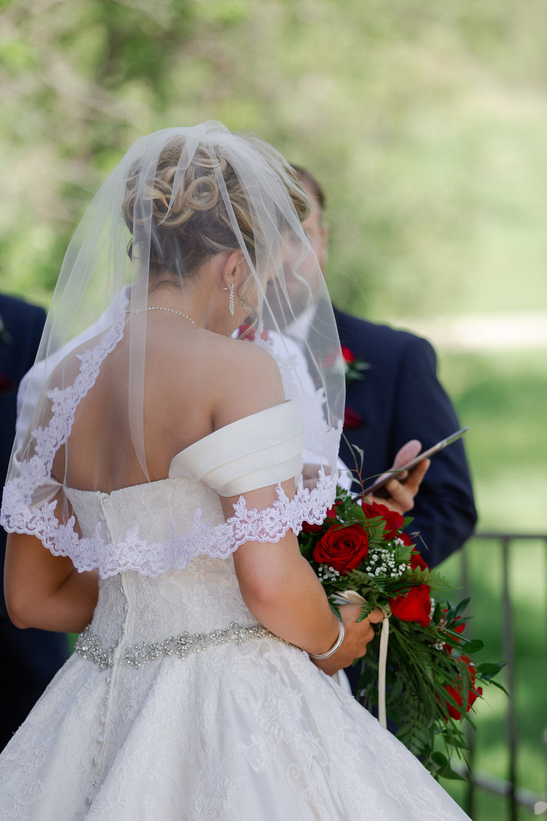 HW Veil Beaded Two-Tiered Fingertip Length Wedding Veil