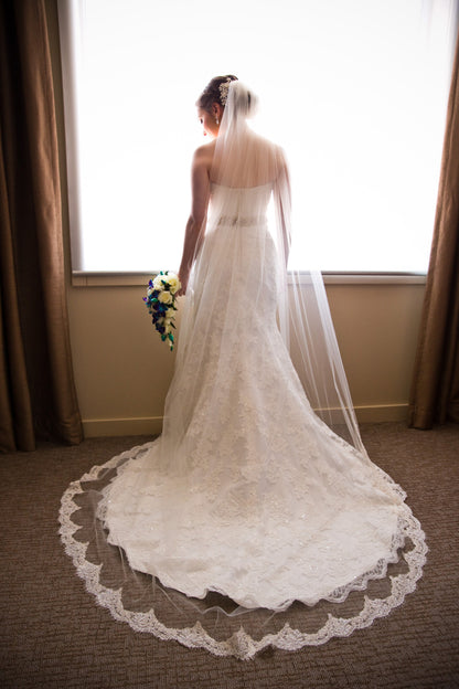 Chapel Length Wedding Veil with Couture Lace (#BELLA) Chapel Length