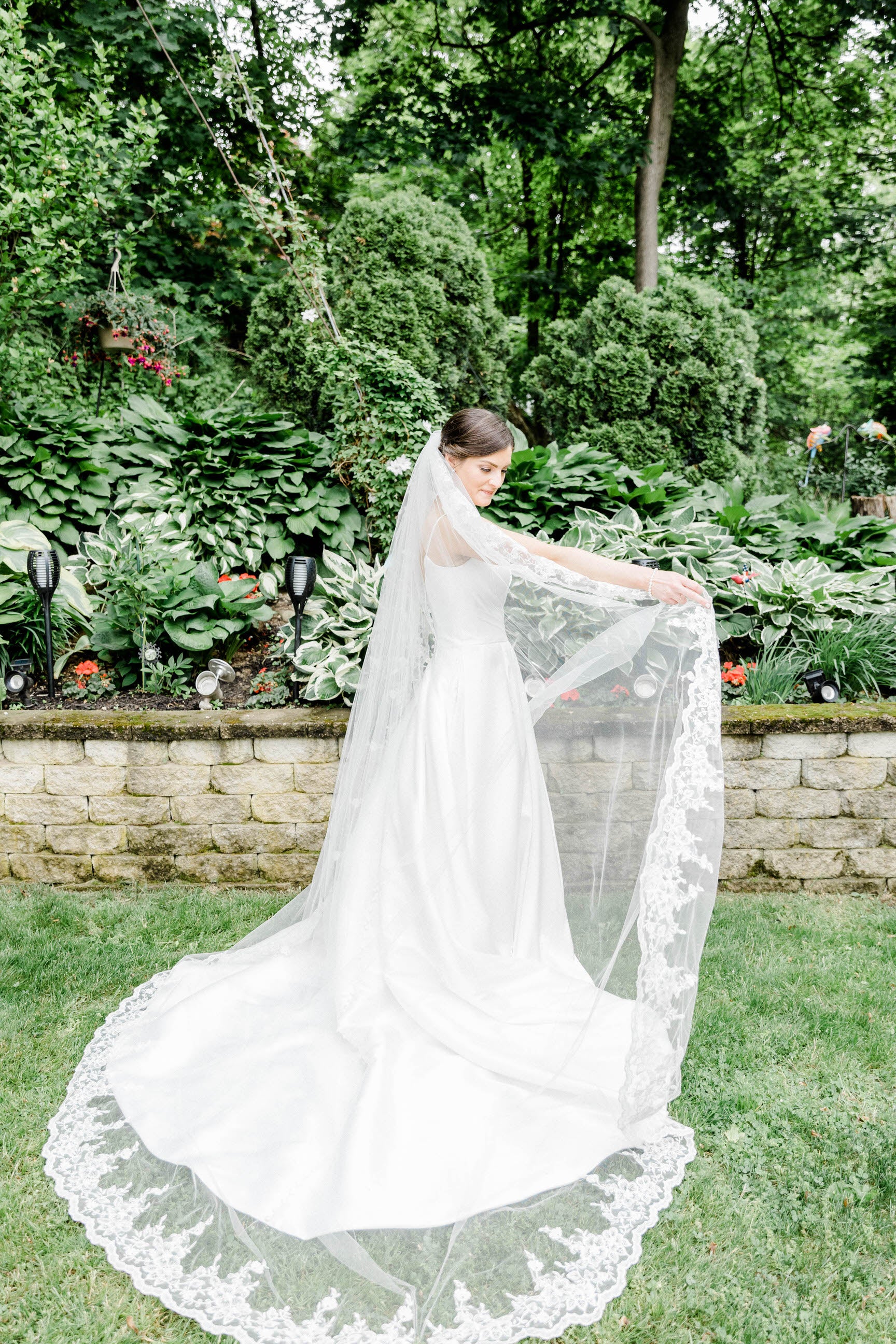 Long Lace Wedding Veil Long White Cathedral Style Bridal Veil With