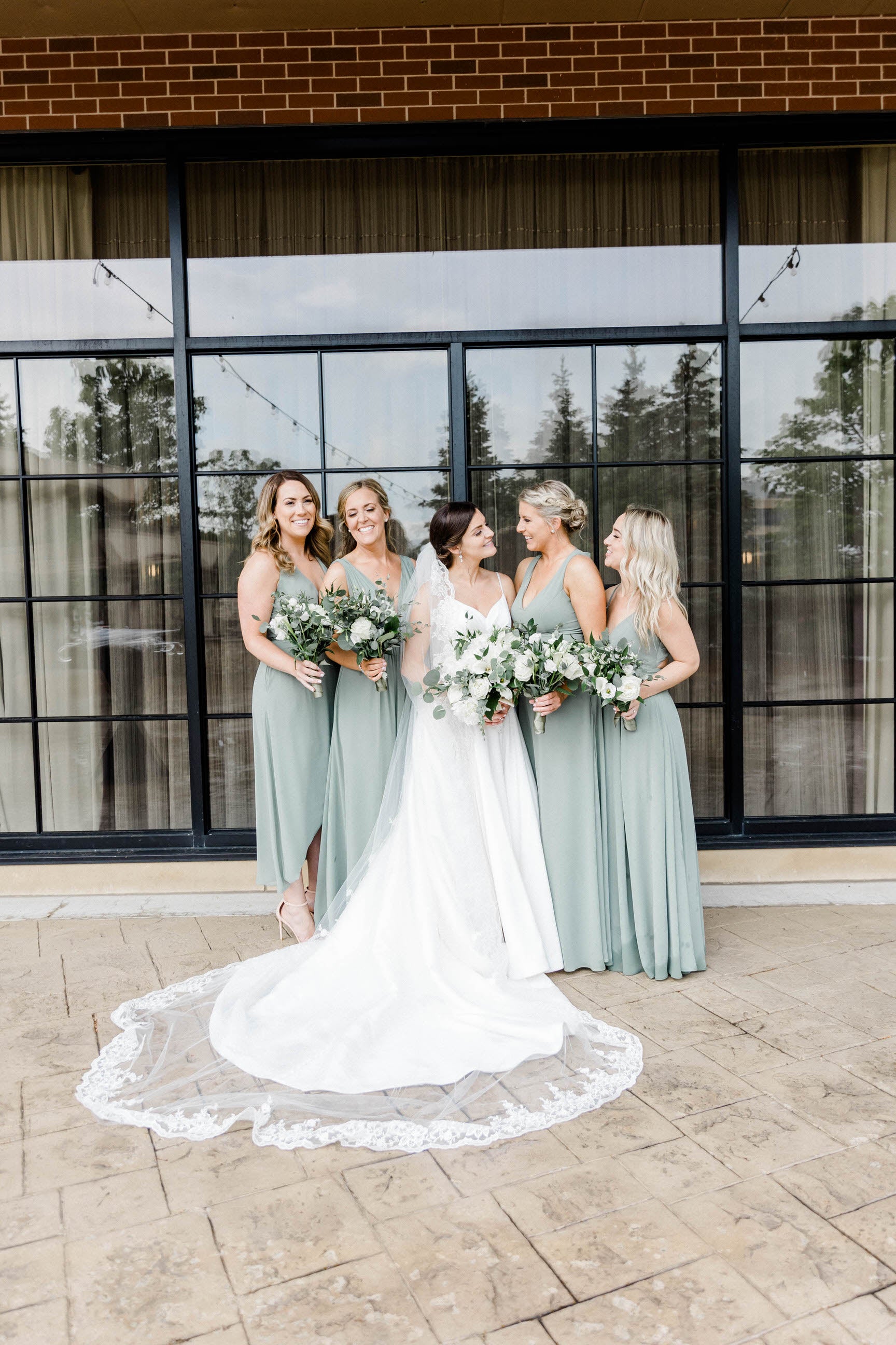 White wedding dress with blue clearance trim