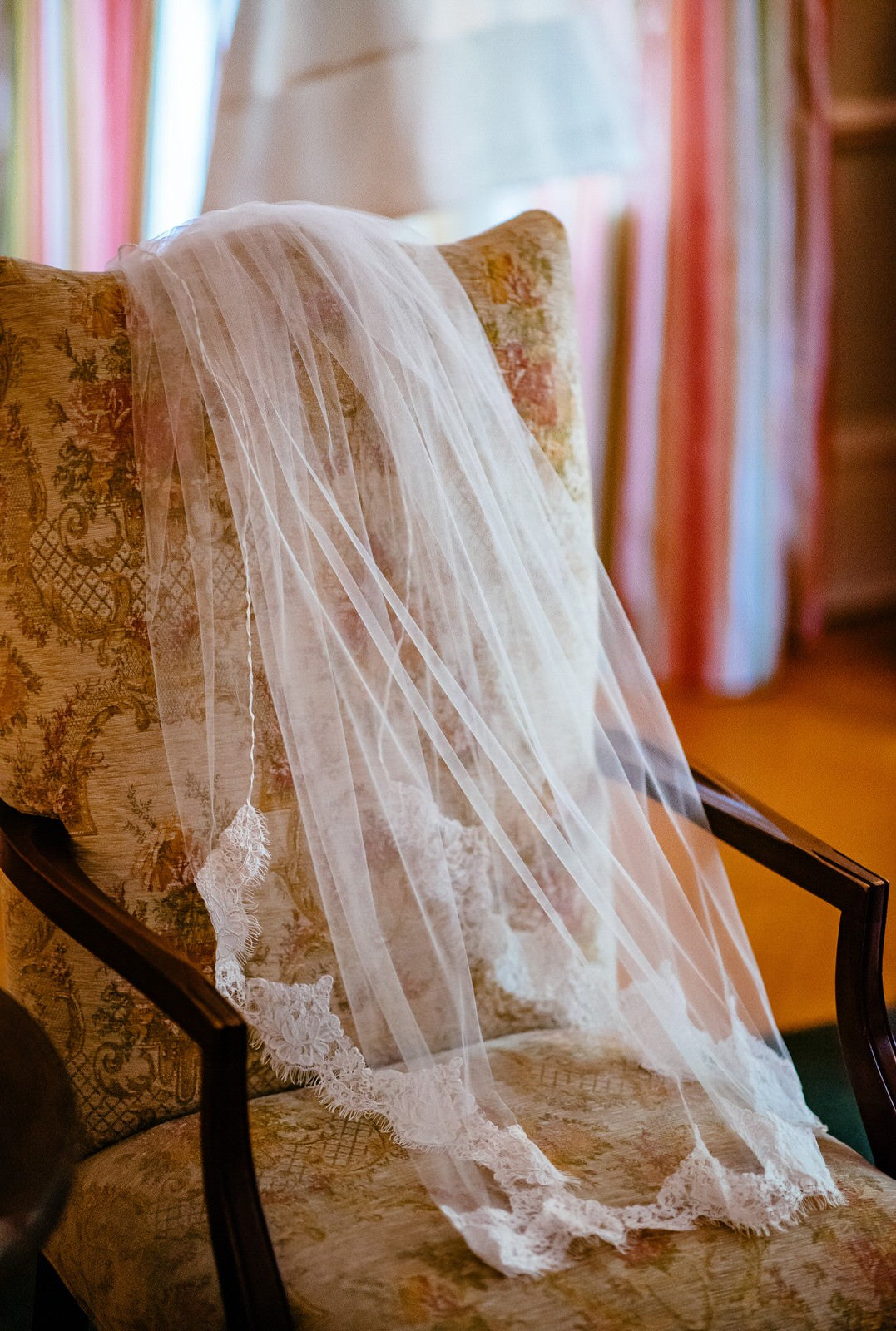 Fingertip Length Wedding Veil with French Lace Trim