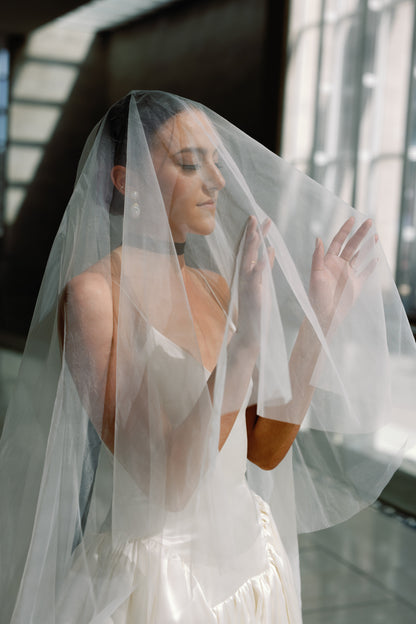 Marietta - Cathedral Length Bridal Drop Veil with Blusher and Comb — NK  Bride
