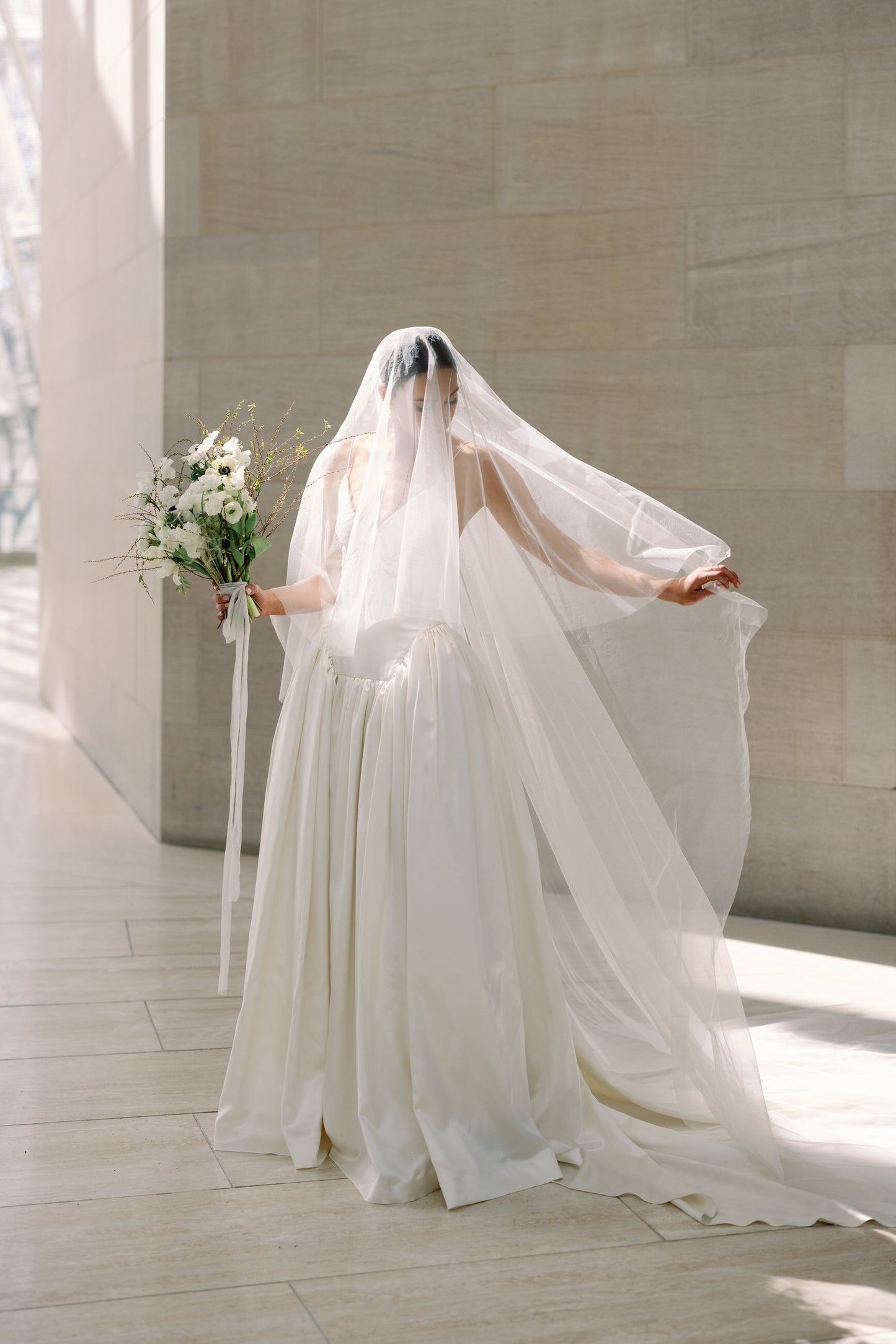 Full Cathedral Wedding Veil Drop Style with Satin Edge Blusher Layer –  BestWeddingVeil