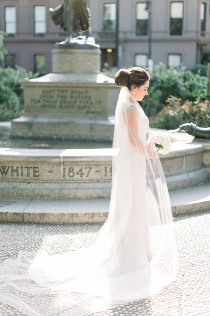 One Blushing Bride Extra Long Royal Wedding Veil, Single Tier Raw Edge Bridal Veil White / Royal 120