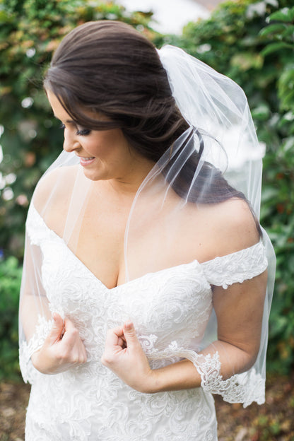 One Blushing Bride Lace Waltz Length Wedding Veil, White / Off White / Ivory Bridal Veil White / Waltz 48-50 inch / No Beading
