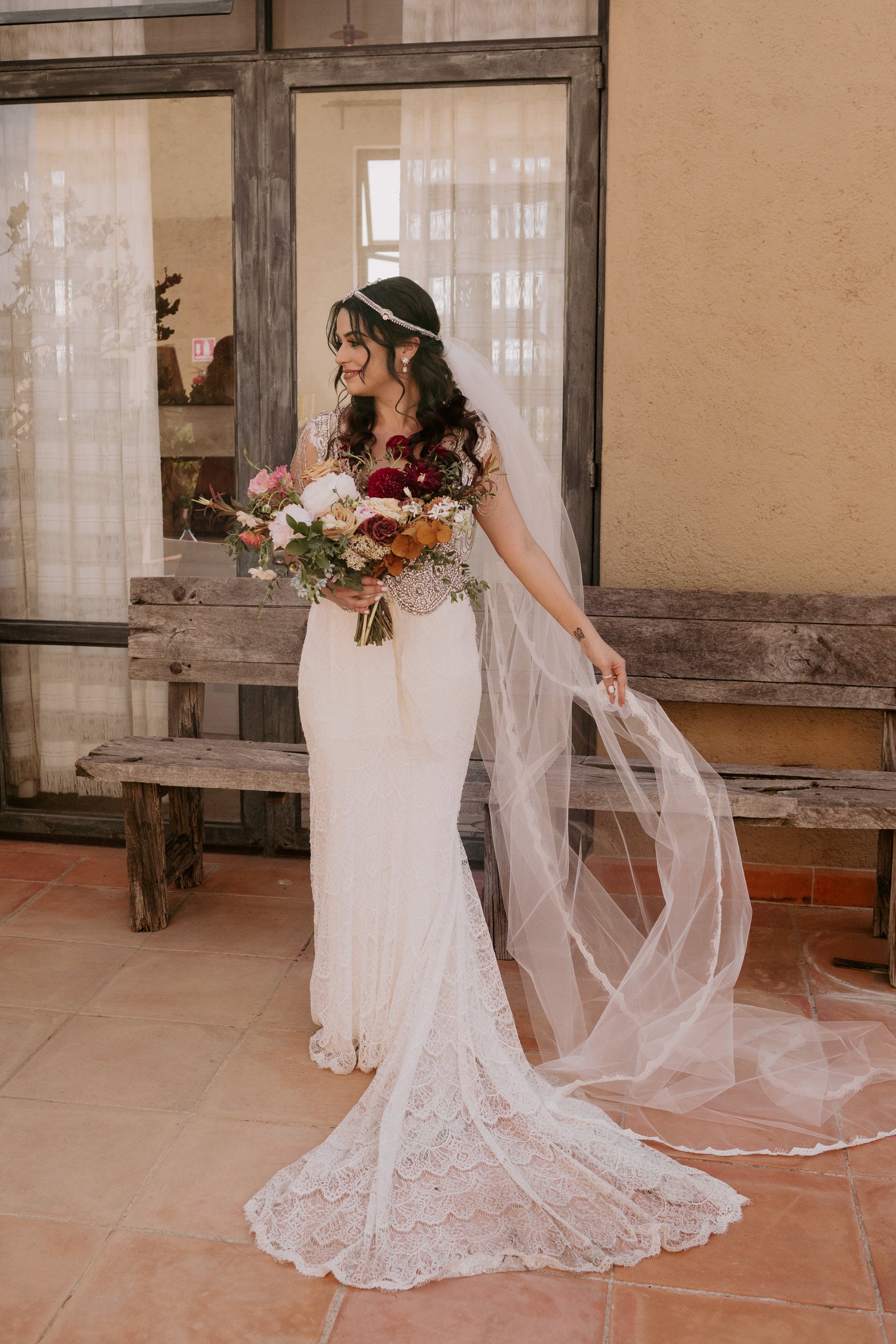 Lace veil with lace sales dress