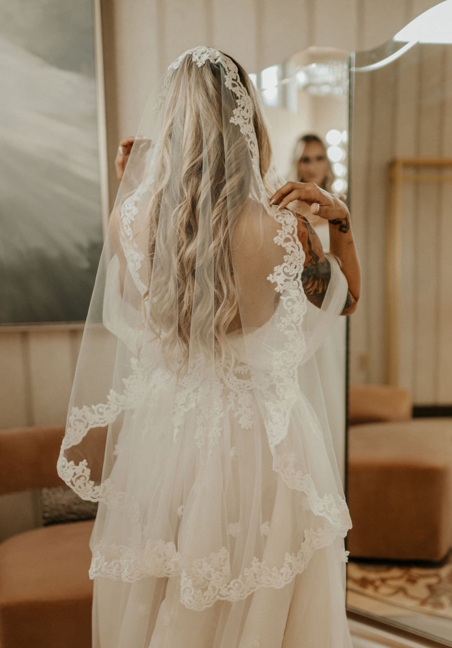 Royal Soft Tulle Wedding Veil with Lace Trimming