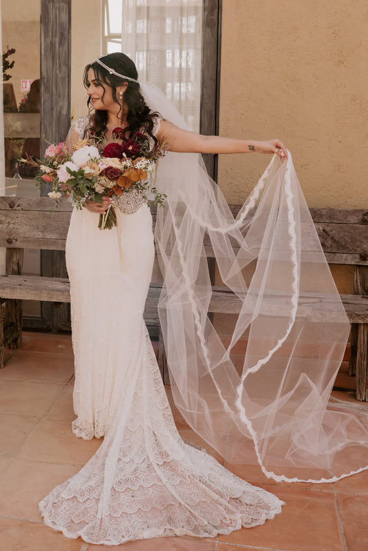 One Blushing Bride Waltz Length Wedding Veil, Raw Edge Ballet Bridal Veil, Simple Veil White / 50-53 Inches